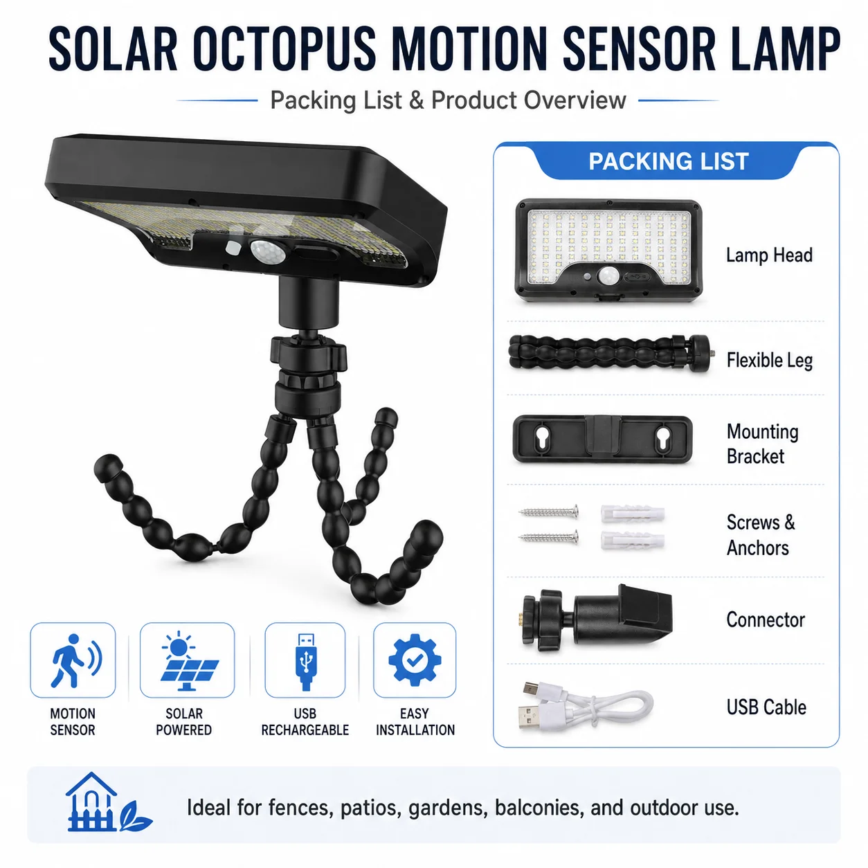 Octopus Solar Lighting Lamp, an outdoor multi-scenario multi-purpose solar wall-mounted lamp and a portable camping lamp