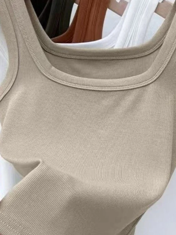 

plus Size Women's Svel Vest Summer Inner Wear Outerwear with Chest Pad Simple Sli round Ne Pure Color Tank Top