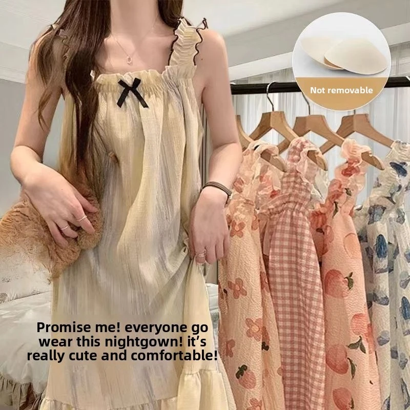Gepolstertes Sommer-Nachthemd für Studentinnen, zum Tragen im Freien, für Frauen und Mädchen, Camisole-Schlafkleidung, lockere Homewear, lässige Loungewear für Damen