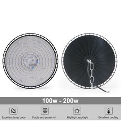 Super Bright UFO LED Lamps, High Bay Lights, Impermeável, Comercial, Industrial, Mercado, Armazém, Garagem, Oficina, 100W, 150W, 200W