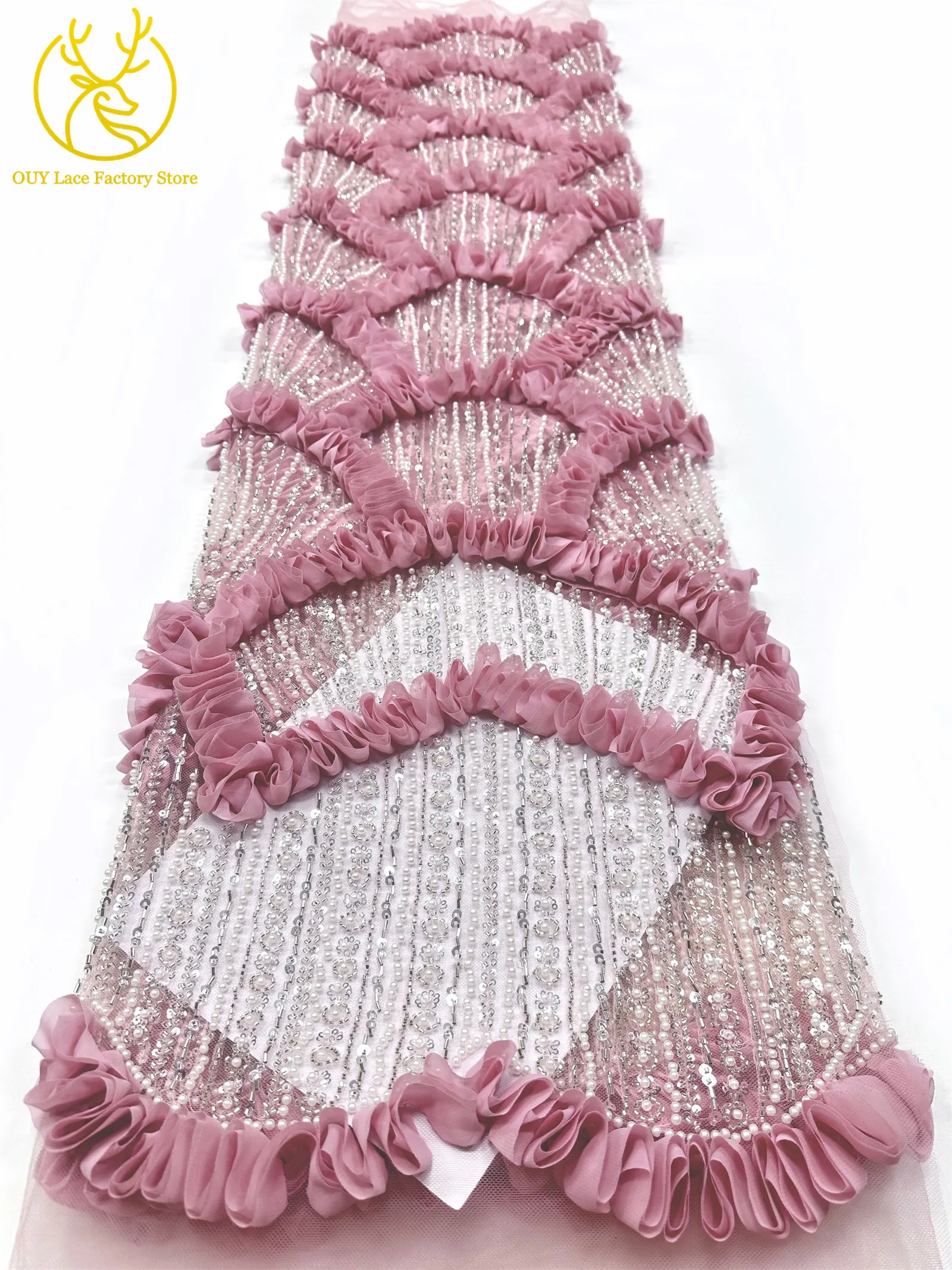 3D High-End Französischer Mesh-Stoff mit Stickerei und Perlen, Spitzenstoff 2026, Hochwertiger Afrikanischer Pailletten-Tüll für Hochzeitskleider zum Nähen – Detail 12