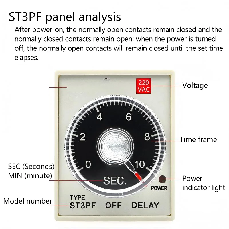 ST3PF power-off delay relay, JSZ3 power-off time controller, small time relay, AC 220V
