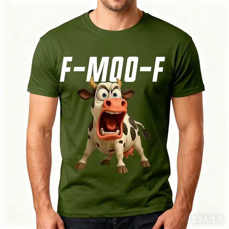 

Funny Animal Pattern Men's T-shirt 3D Cartoon Cow Printed Crew Neck Short Sleeve Tees Leisure Fashion Chick Men Clothing Tops