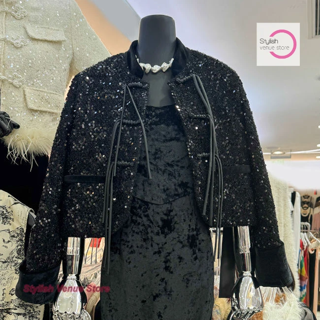 

Chinese style buckle national wind sequins small fragrance coat women's spring temperament high sense personality casual coat