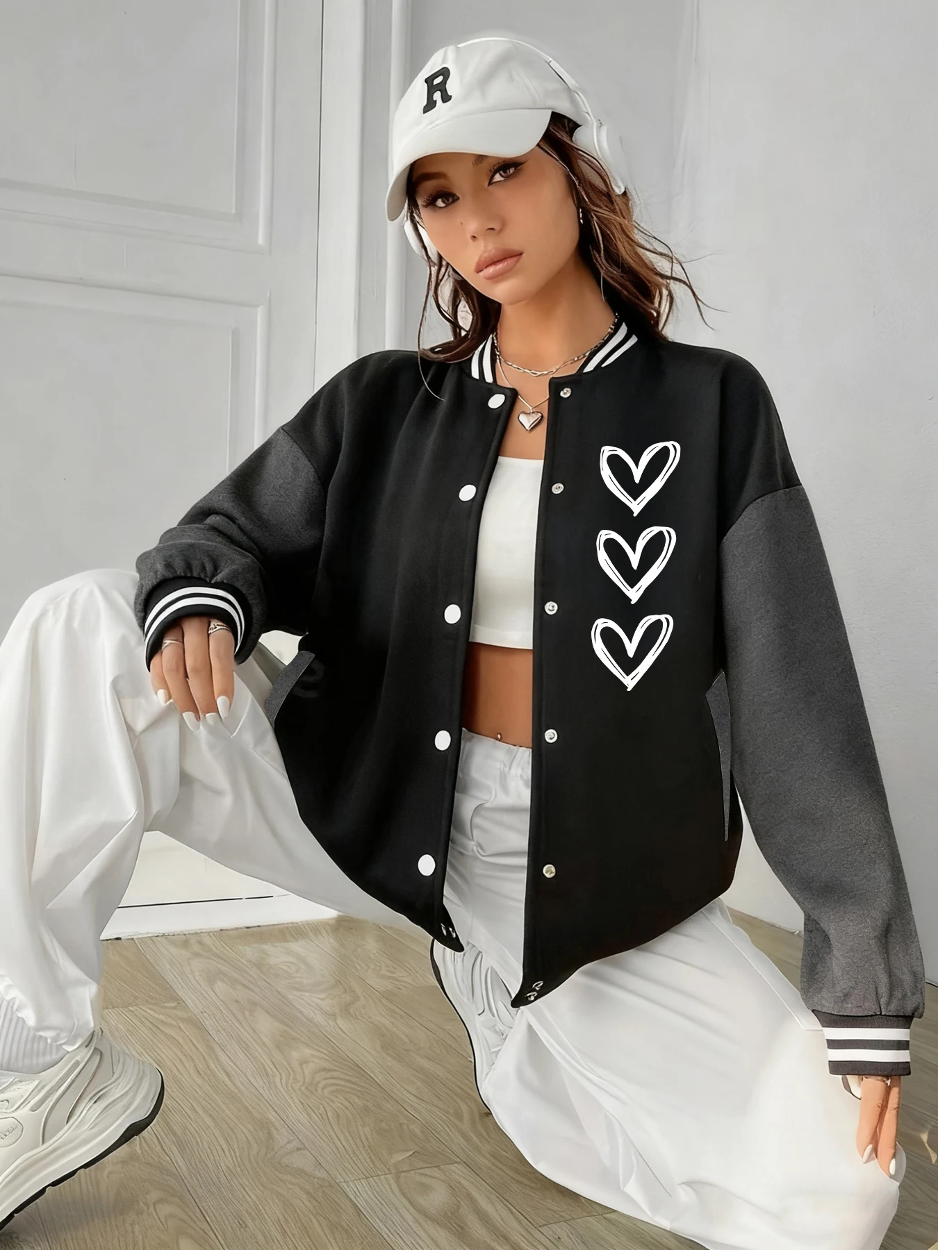 Outline Heart Cluster Casual jas Dames honkbaljack Hiphopmode Zacht streetwear Winter Warm fleece trainingspak Dames