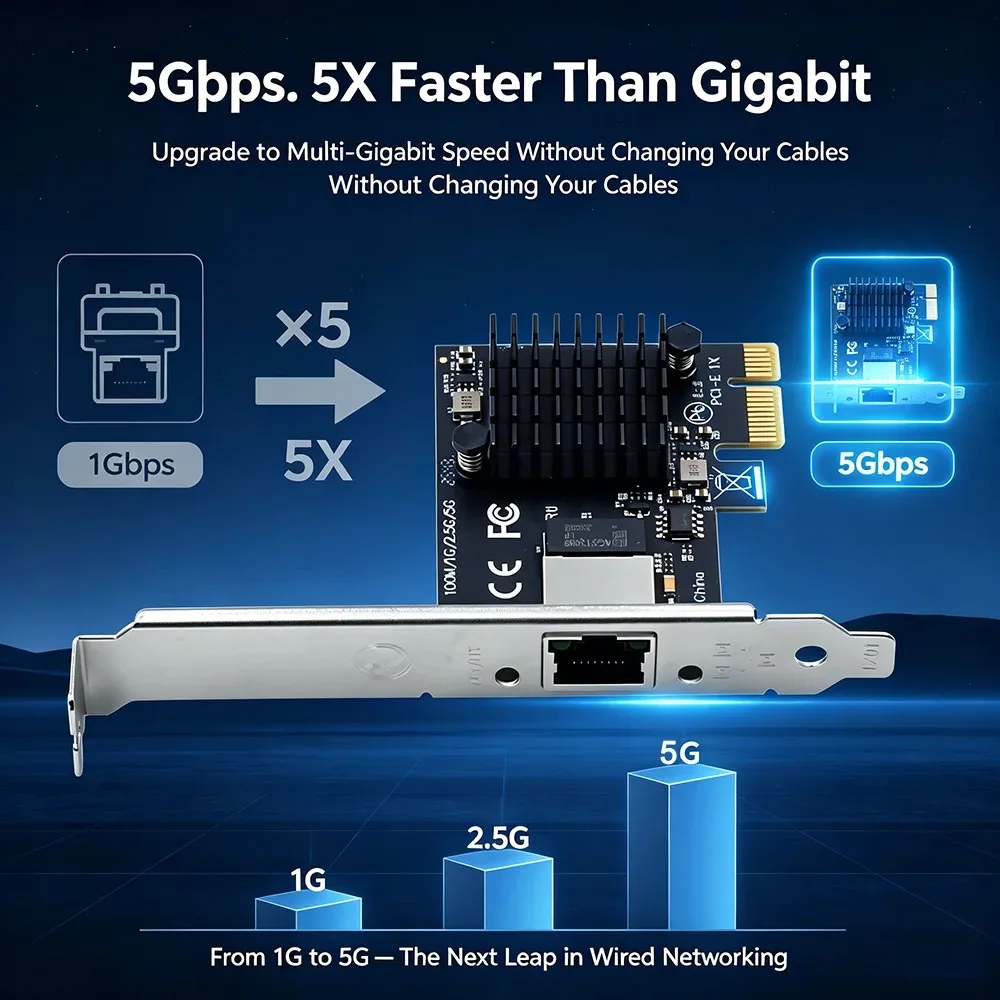 5Gbps 5000Mbps PCI‑E RJ45 Ethernet Card RTL8126 Chip 100M/1G/2.5G/5G Lan Adapter For Desktop PC Win10 Win11 Low‑Profile Bracket