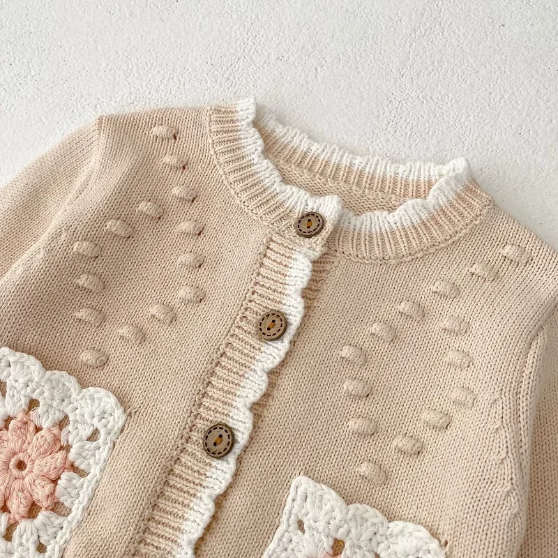 

Princess Baby Girl Sweater 0-3Years Newborn Kids Long Sleeve Crochet Flower Knitwear Cardigan Top Outfits Spring Autumn Clothes