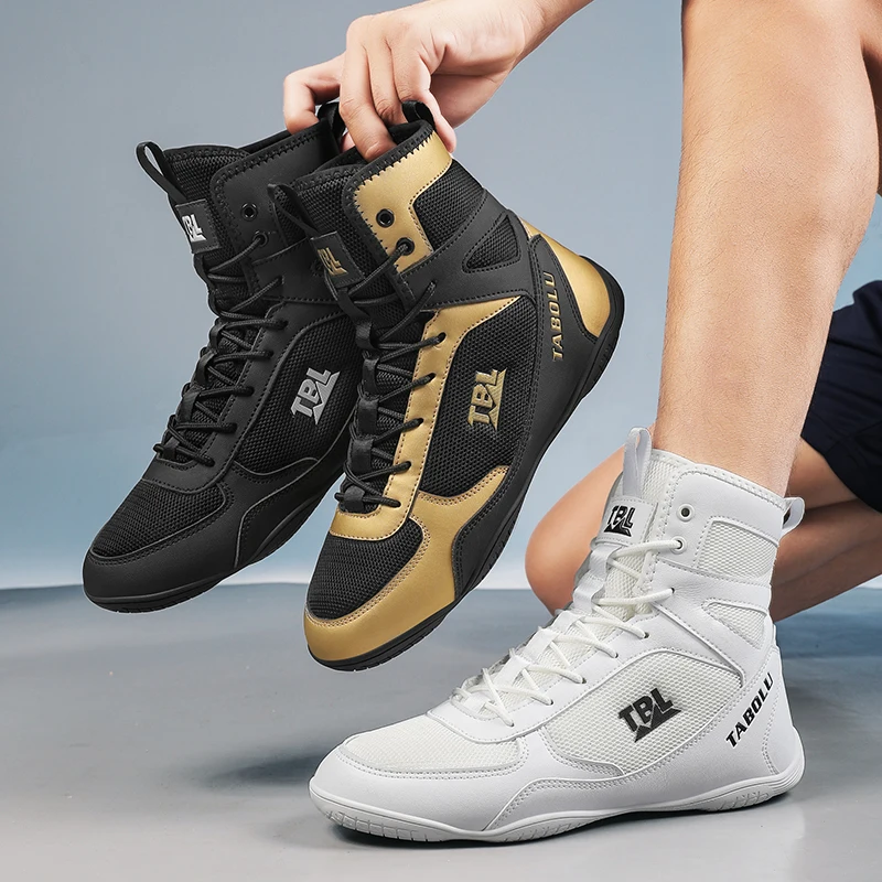 Professional Wrestling Boots for Men Black Gold Boxing Shoes Man Good Quality Gym Training Shoes  Competition Sport Gym Shoe
