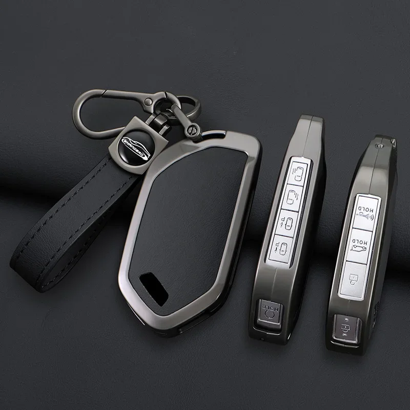 

For Kia EV9 Picanto Sorento MQ4 Carnival KA4 Morning K5 Carens 2024 - Alloy+Leather Car Key Case Cover Shell Fob Anti-Scratch