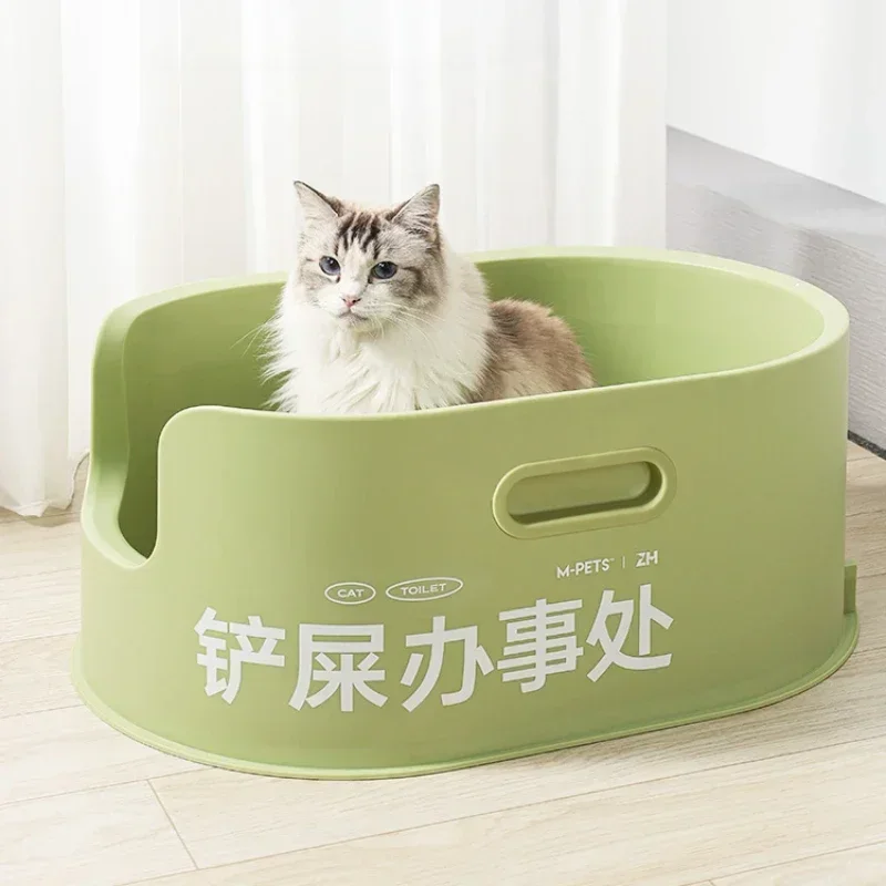 Full Open Cat Sandbox High Width Cat Toilet with Low Side Entrance Easy Clean Sandboxes for Cats Practical Litter Tray