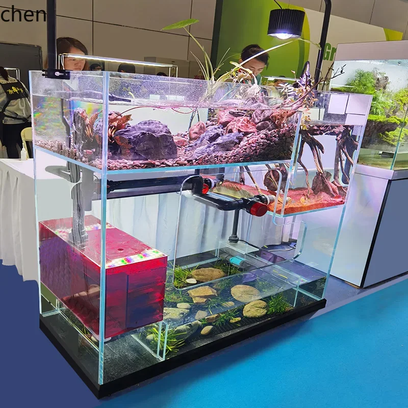 tank without pipe fittings bottom filter fish tank medium and large screen ultra-white glass goldfish tank double layer