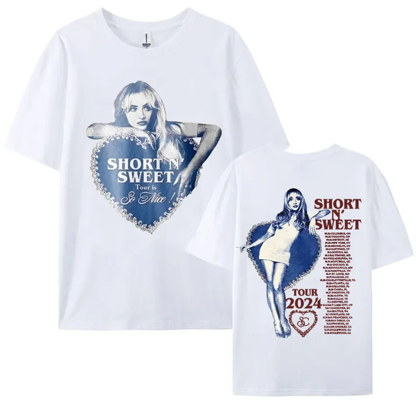 Sabrina Carpenter Short N' Sweet Tour Double Sided Graphic T Shirt Men Women Fashion Aesthetic Vintage Short Sleeve T-shirt Tops