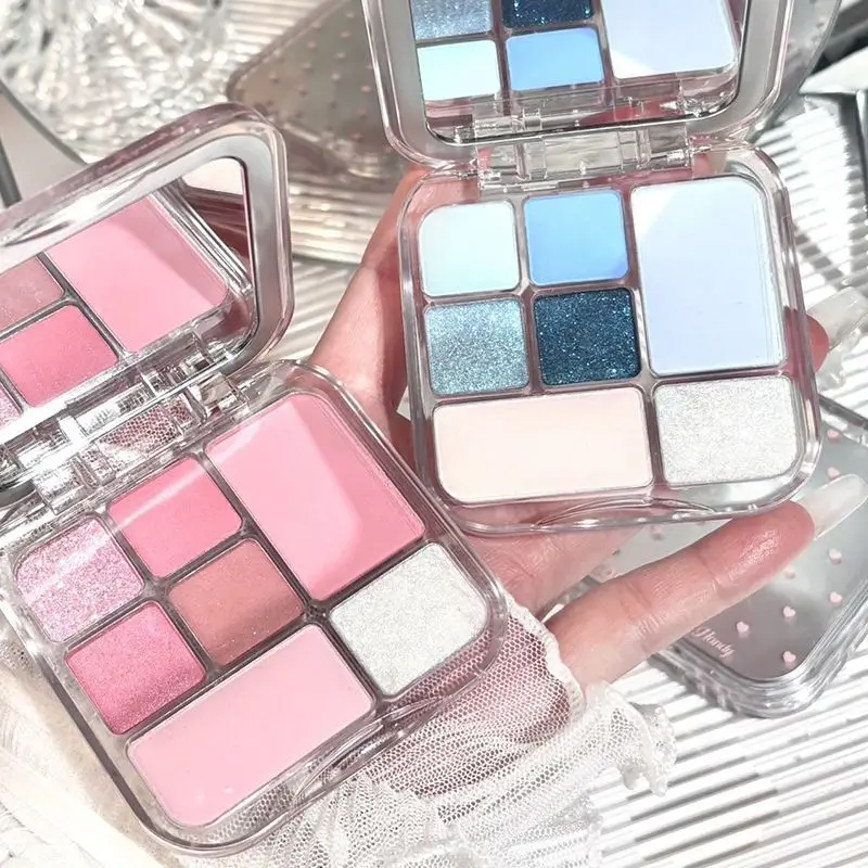 Paleta Cieni do Powiek 7 Kolorów Perłowych Matowych Niebieskich Pomarańczowych Różowych z Efektem Wysokiej Połysku do Codziennego Makijażu z Brokatem