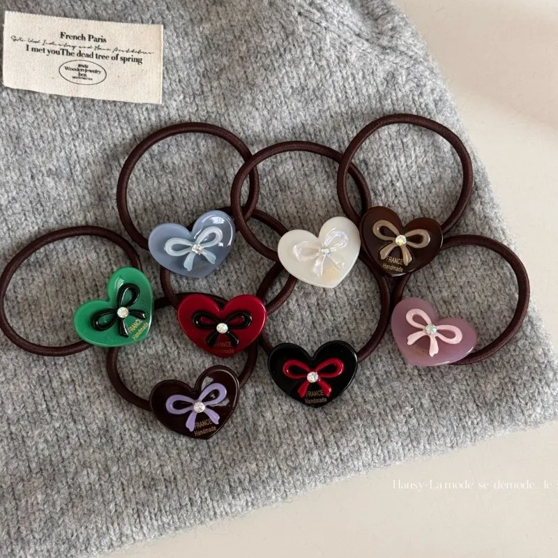 Elegant Hair Tie with Heart Rhinestone Bow Gold Letter Elastic Hair Band Stylish Hair Accessories