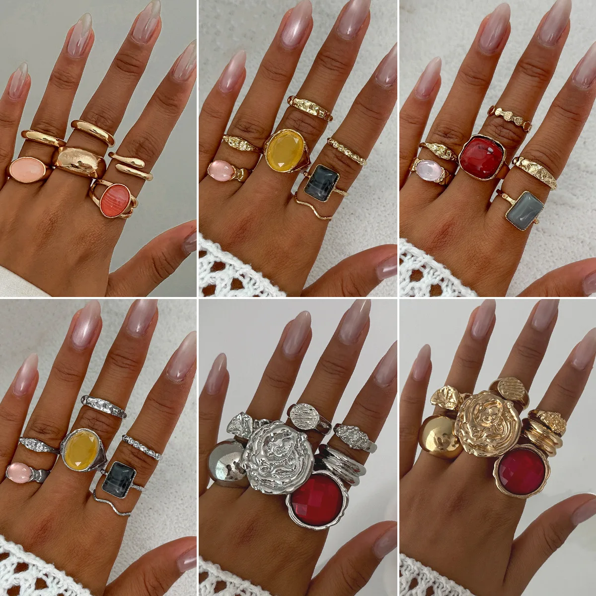 Premium Vintage Lava Ring Set Chunky Gemstone Knuckle Adjustable Stackable Hug Design for Women Office