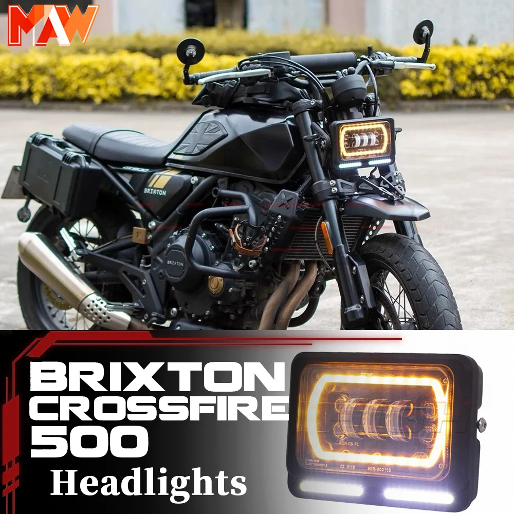 Brixton Crossfire 500 Square LED Headlight, GK500 Motorcycle Light, Direct Mount, No Damage Required