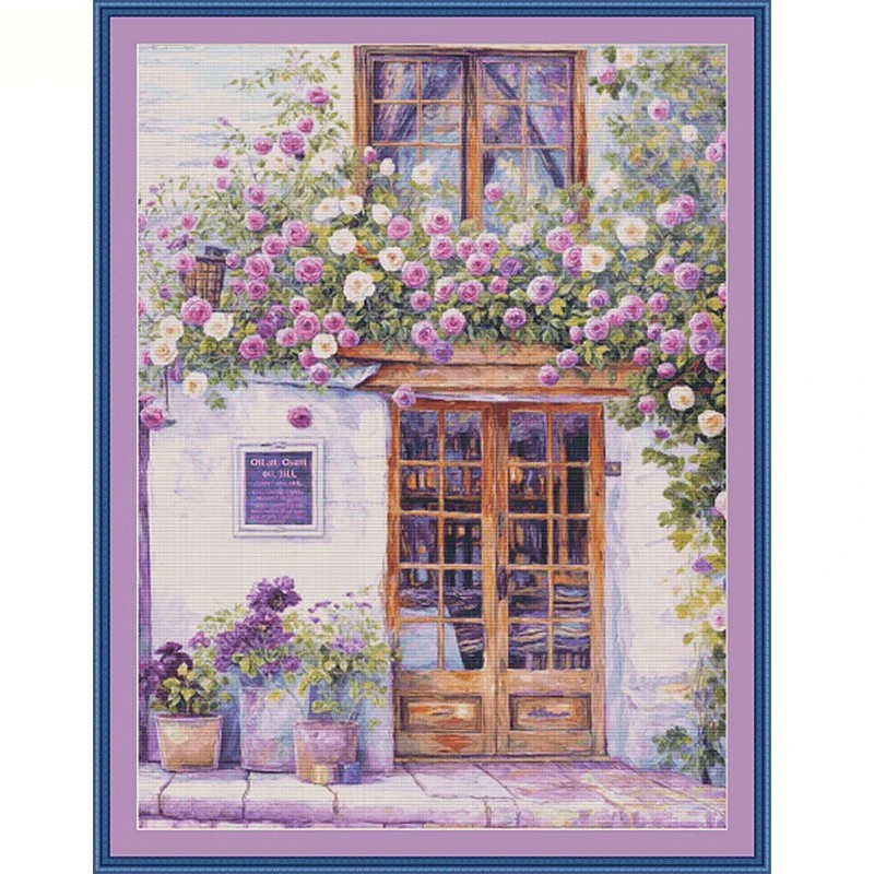 Street flowers 14CT 16CT Printed On Canvas Cross Stitch DIY Set Chinese Pattern Kit Home Needlework Embroidery 119 Colors