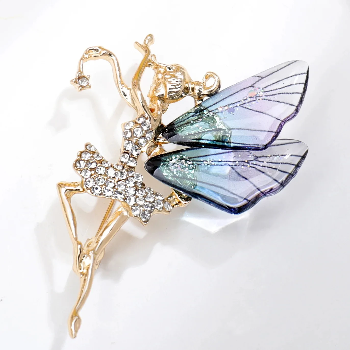 Luxury Wings Fairy Brooch Elegant Butterfly Ballet Dancer Pins Creative Rhinestone Alloy Transparent Clothing Accessories Gifts