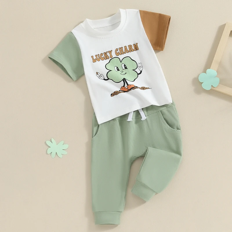 Toddler Baby Pants Sets Pullover Sweatshirt Pants Shamrocks Green Tracksuit Outfit Clothes