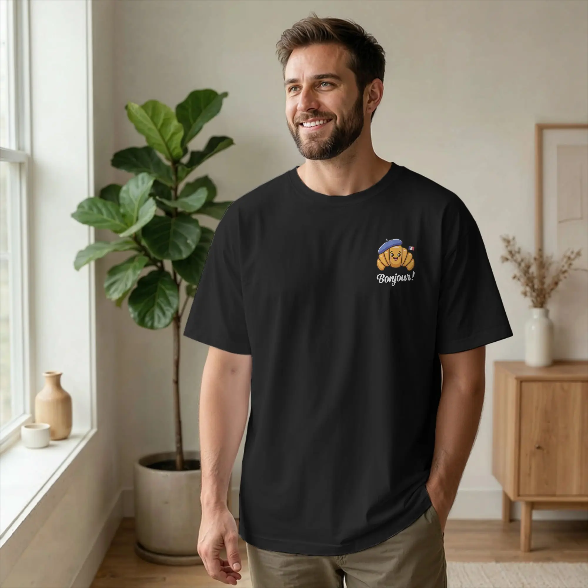 Men T-Shirt Croissant French Saying Quote France Casual 100% Cotton Tees Short Sleeve Baking Funny T Shirt Crew Neck Tops Summer