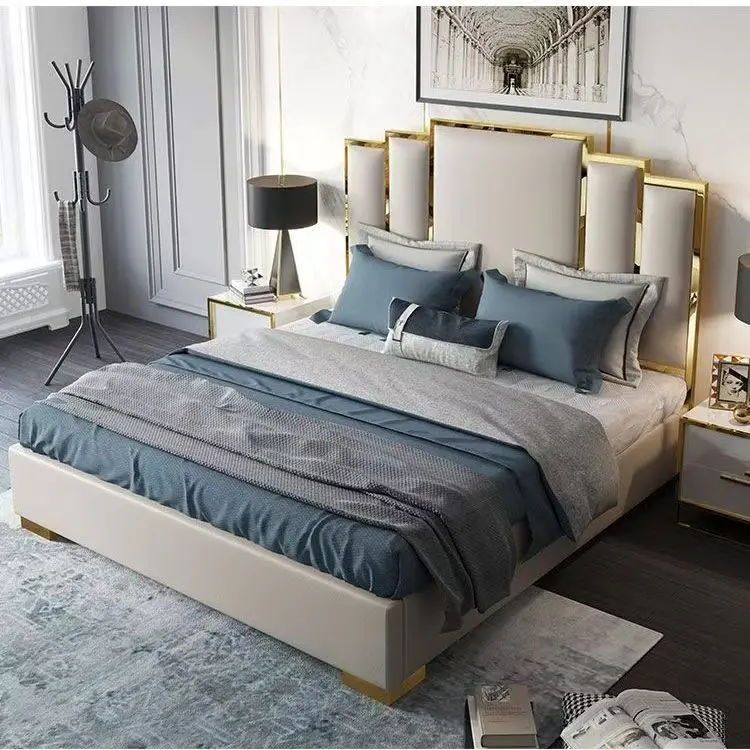 ￥#Turkish Style Luxury Wooden King Size Bedroom Sets Double Upholstered Bed Queen Size European Leather Bed Set - view 2