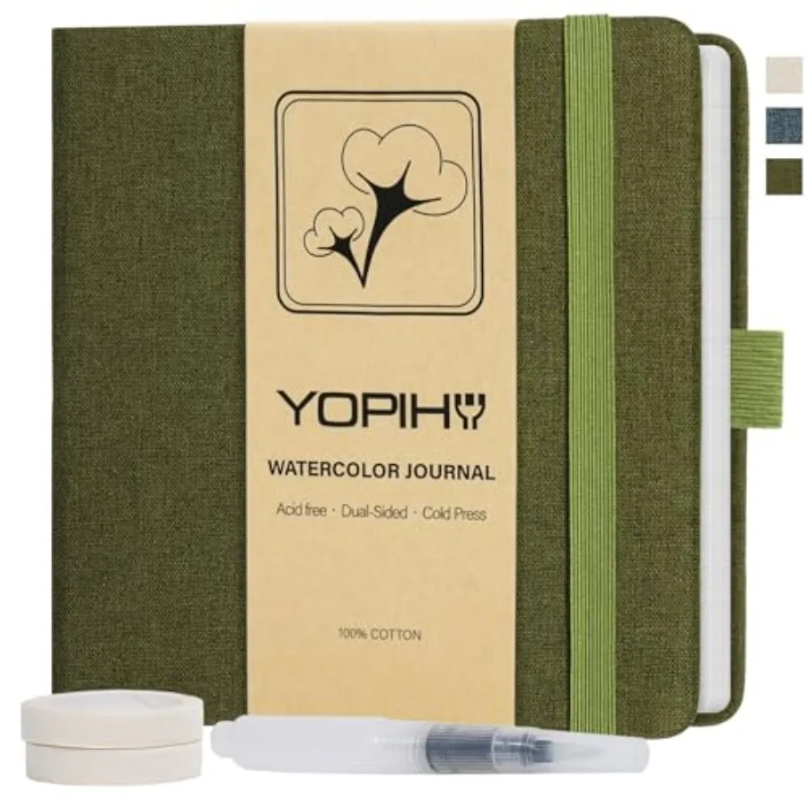 

Artists Premium Linen Watercolor Sketchbook, 5.5" x 5.5" Watercolor Notebook with 300GSM Cold Press Cotton Paper, 24 Sheets/48