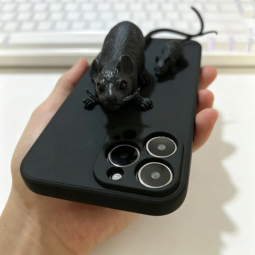Funny Cool 3D Silicone Mouse Phone Case For iPhone 16 15 14 13 12 11 17 Pro Max 15 Pro XS XR X Shockproof Matte Soft Cover
