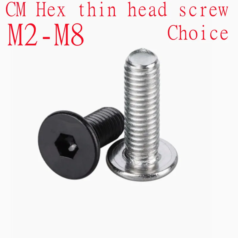 Black Stainless Steel Allen Hexagon Ultrathin Head Bolt Hex Socket Ultra Thin Flat Wafer Head Screw M2 M2.5 M3 M4 M5 M6 M8