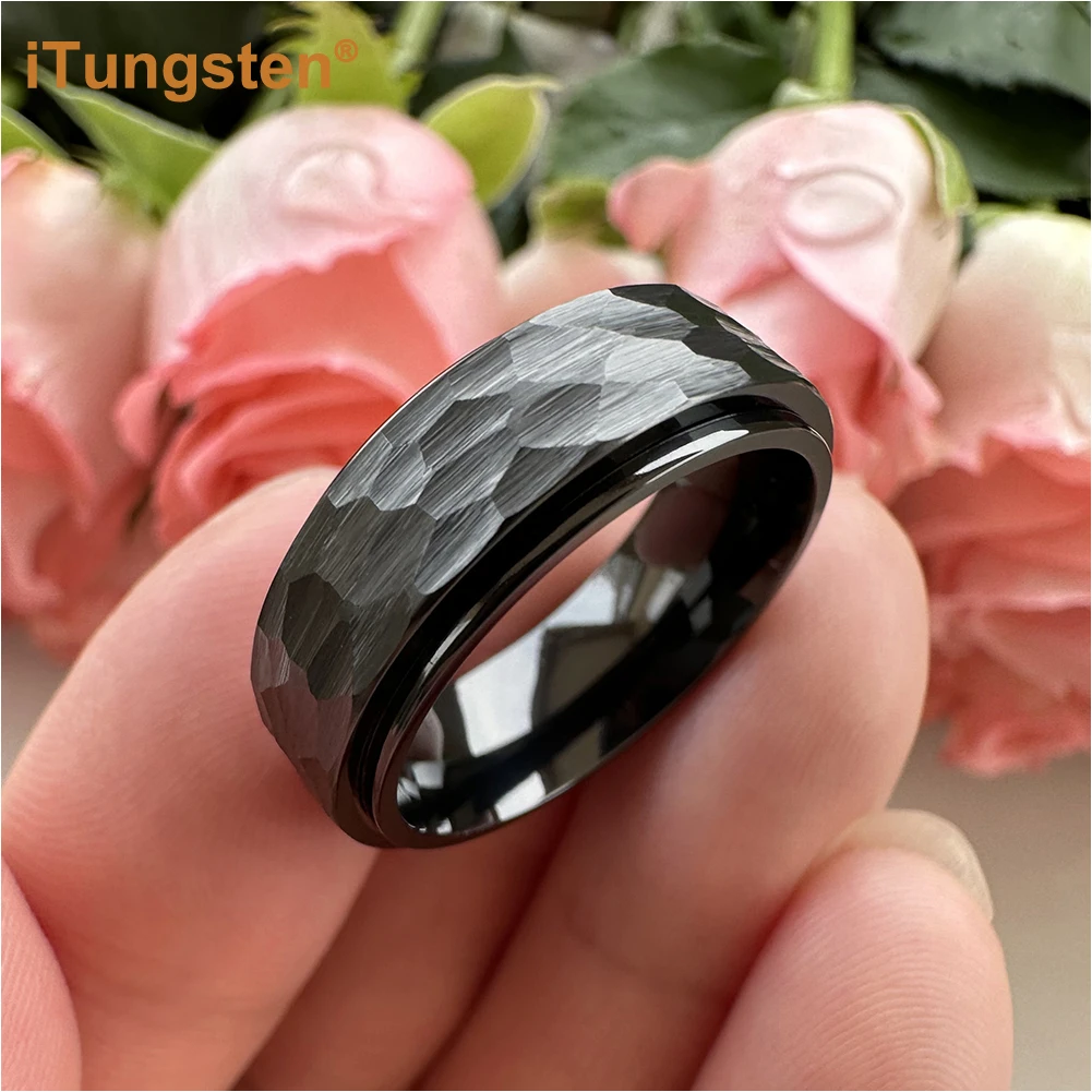 iTungsten New Arrivals 8mm Men Women Hammer Wedding Band Tungsten Titanium Spinner Rings Fashion Jewelry Step Edges Comfort Fit - Image 4