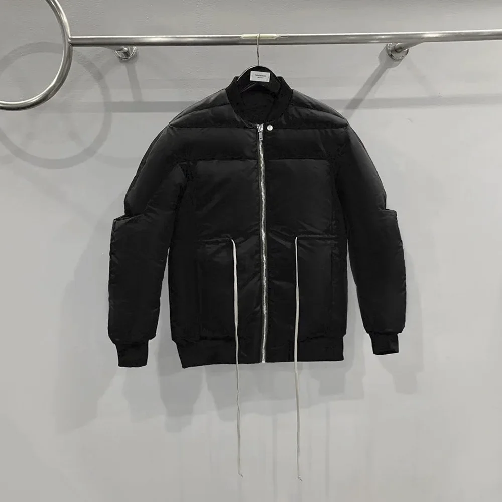 

Owens Down Jacket Streetwear Splice Drawstring Rick Jacket High Street Zip-up Baseball Uniform Fashion Coat Punk RO Overcoat