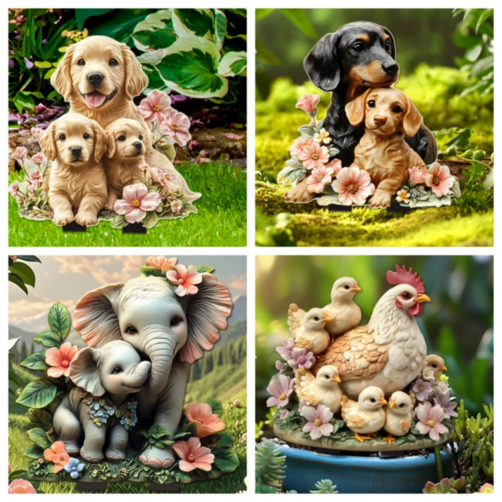 Acrylic Garden Stake Waterproof Animal Garden Stake Yard Art Scratch-Resistant Lawn Ornament Flat for Gardeners, Flower Bed