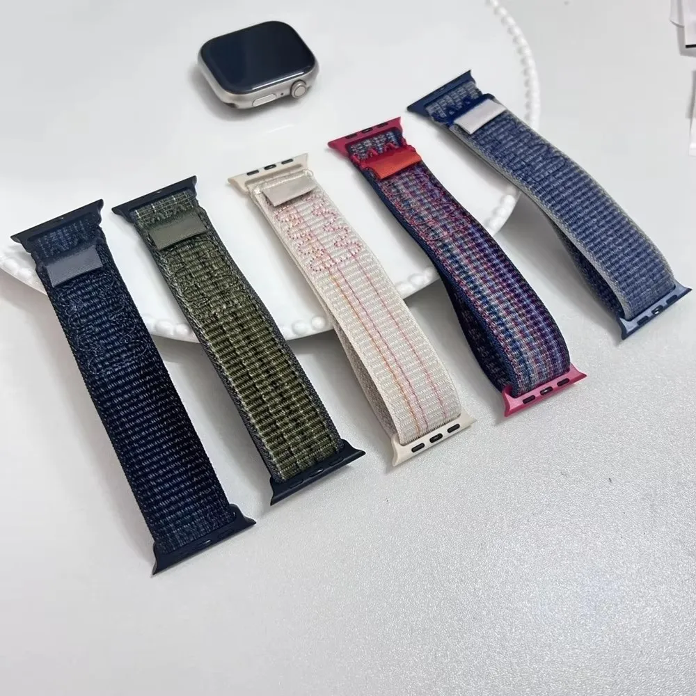 Tali jam tangan untuk Apple Watch, tali olahraga nilon Ultra 2 49mm untuk Nike Loop gelang iWatch S10 9 8 7 6 5 4 3 46mm 45mm 44mm 41mm 42mm se2