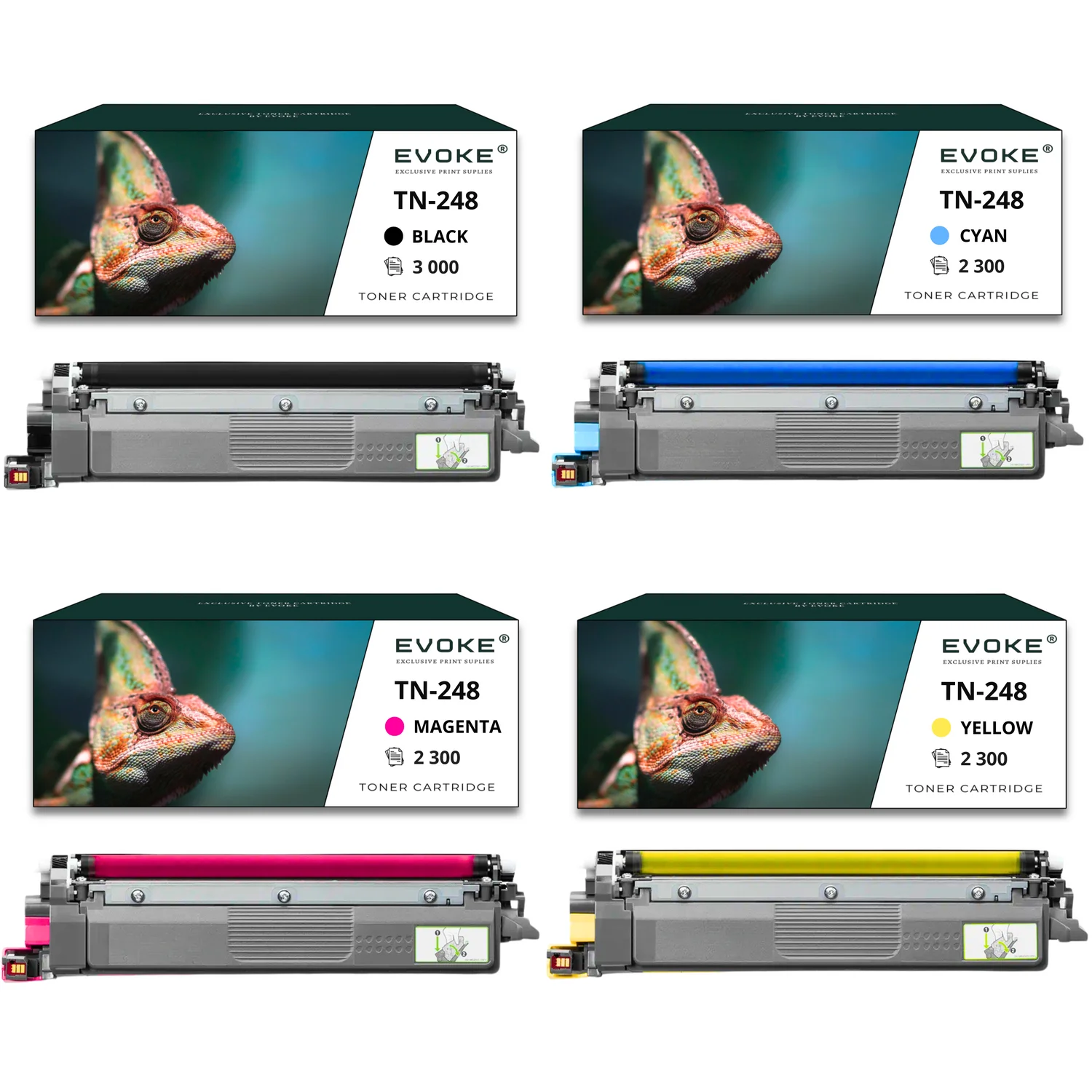 Evoke compatibele toner voor Brother Tn-248 Tn248 Tn248Xl met chip 4X Cmyk: Zwart, Cyaan, Magenta, Geel Dcp-L3515Cdw L3520Cdw L3527Cdw L3555Cdw L3560Cdw; Hl-L3215Cw L3220Cw L3220Cwe L3240Cdw L8230Cdw