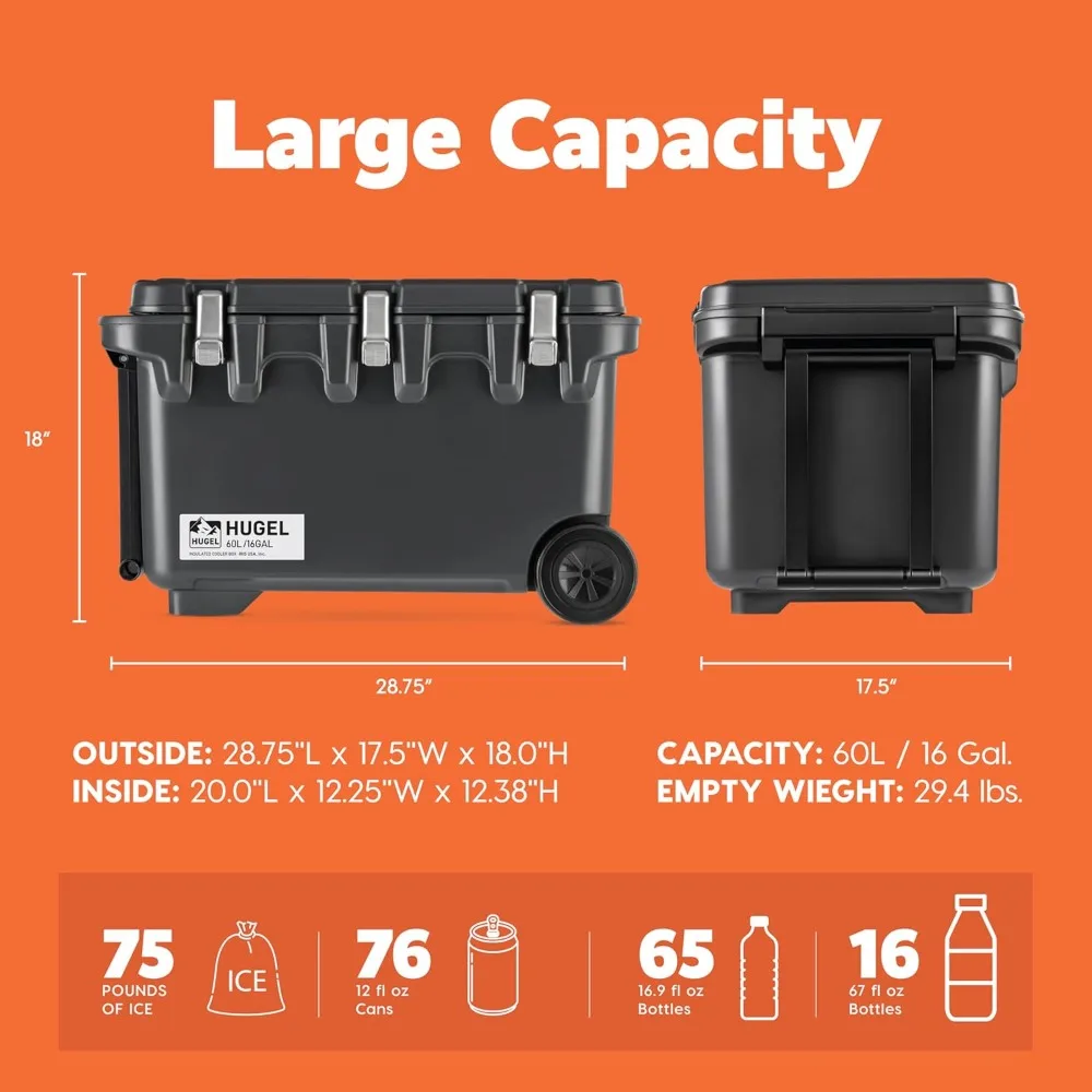 US Shipping Large 64 QT Wheeled Cooler Ice Chest Leak Proof Hard Cooler with Wheels for Camping Fishing Beach Outdoor view 3