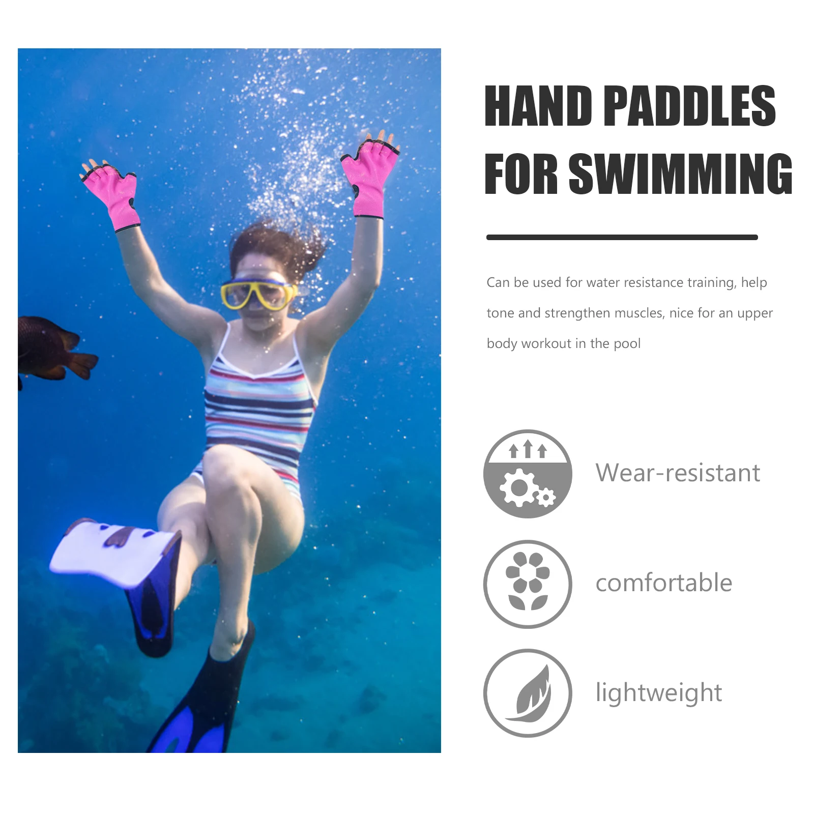 

Swimming Gloves Water Resistance Paddles for H Nylon Soft Breathable Adjustable Wrist Strap Anti Deformation Palm