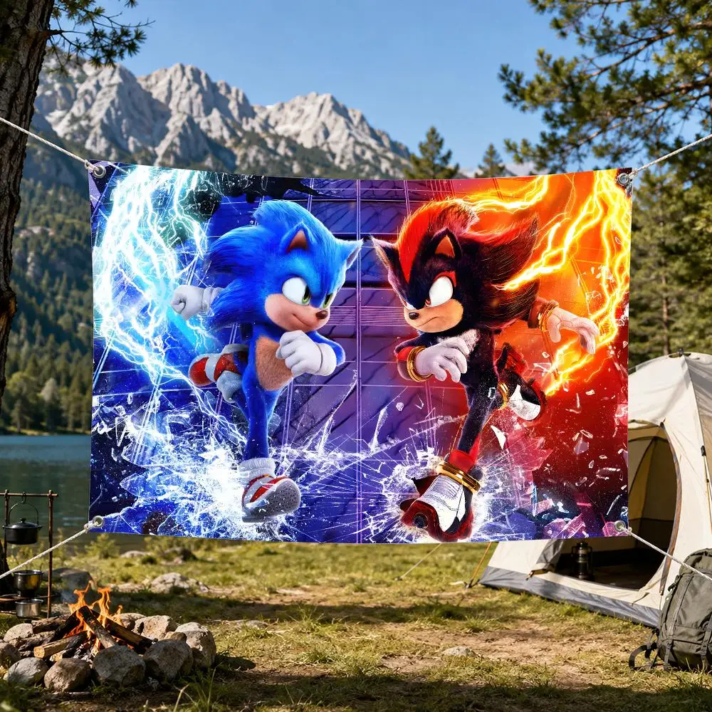 Fashion S-Sonic Cartoon Game Flags Aesthetic Wall Tapestry Printed Wall Hanging Living Room Party Outdoor Decor