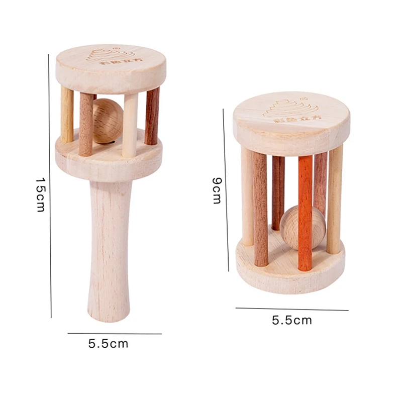 Infant Beech Solid Wood Stroller Toy Early Childhood Education Trolley Hand Rattle Early Education Wooden Comfort Toy