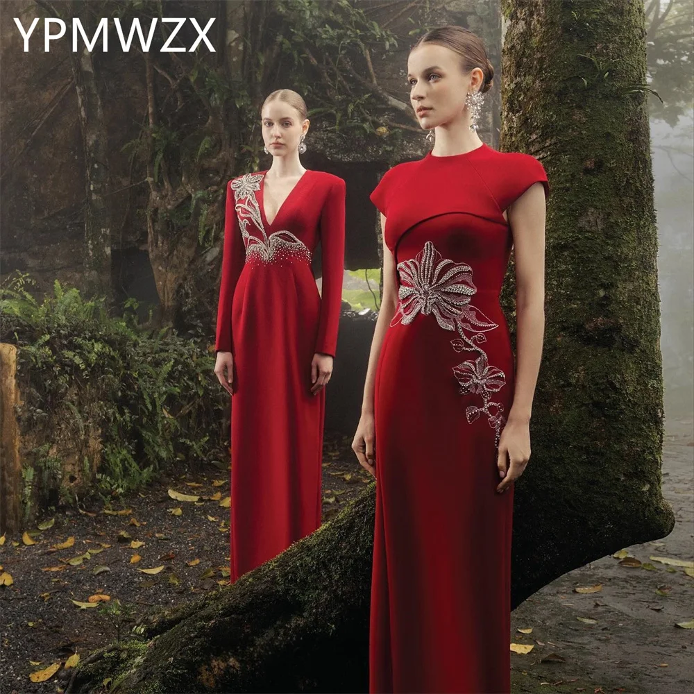 

Customized Evening Dress Formal Women YPMWZX V-neck Column Floor Length Skirts Bespoke Occasion Dresses Party Prom Gown