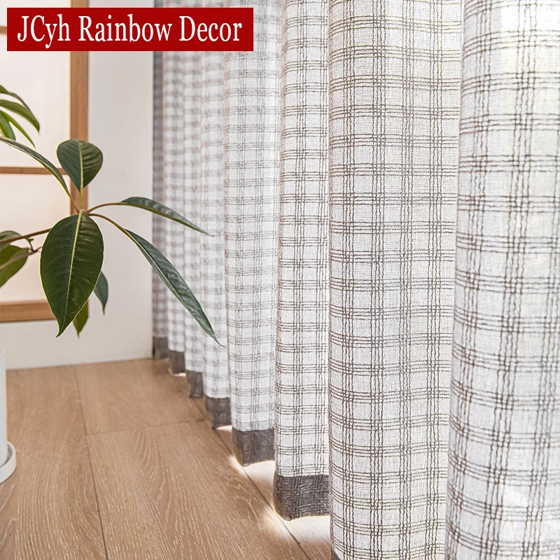 Plaid Tulle Sheer Curtains for Bedroom Window Blinds Voilage Curtain for Hall Dining Living Room Cortinas Japan Style Treatment