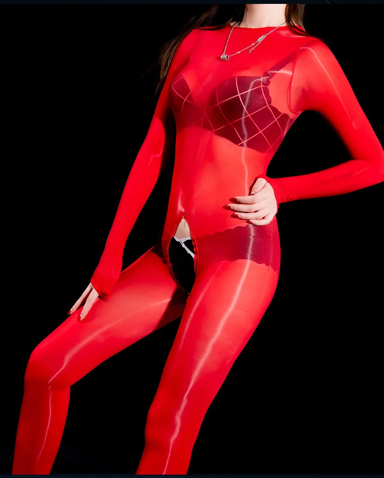 

Woman Nylons Bodystocking Sexy Erotic Lingerie One Piece Double Zipper Open Crotch Bodysuit Oil Tights Jumpsuit Underwear
