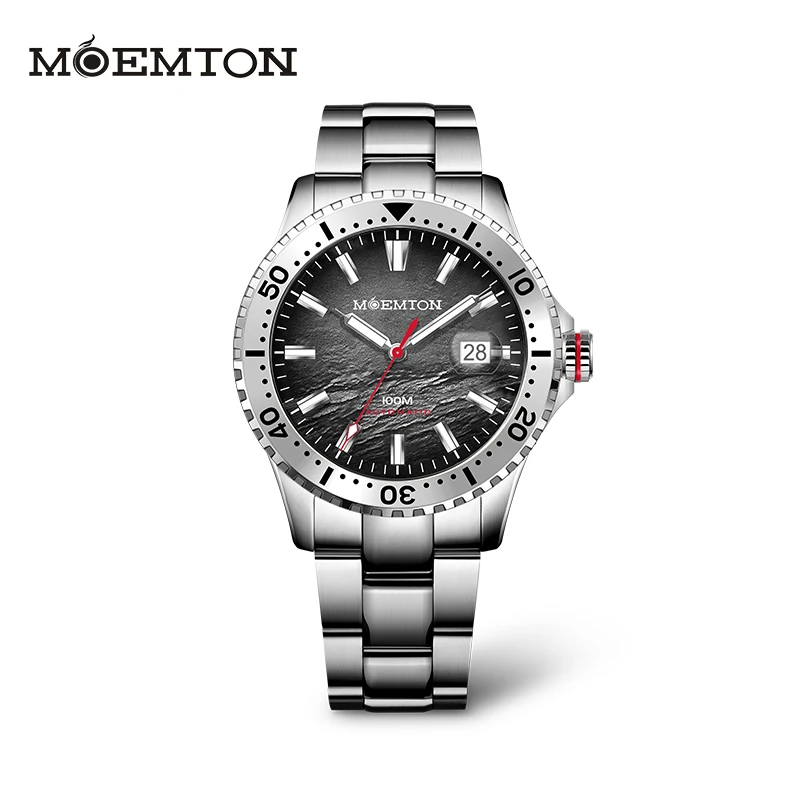 MOEMTON Original Men\'s mechanical watch Sapphire glass luxury  watch 10bar 100M waterproof sports diving watch   Stainless steel