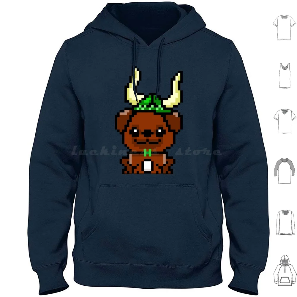 Puppy Cute Hoodies Long Sleeve Animal Pet Puppy Dog Doggy Cute Funny Hat Viking Pixel Art Brown Puppyface Kid