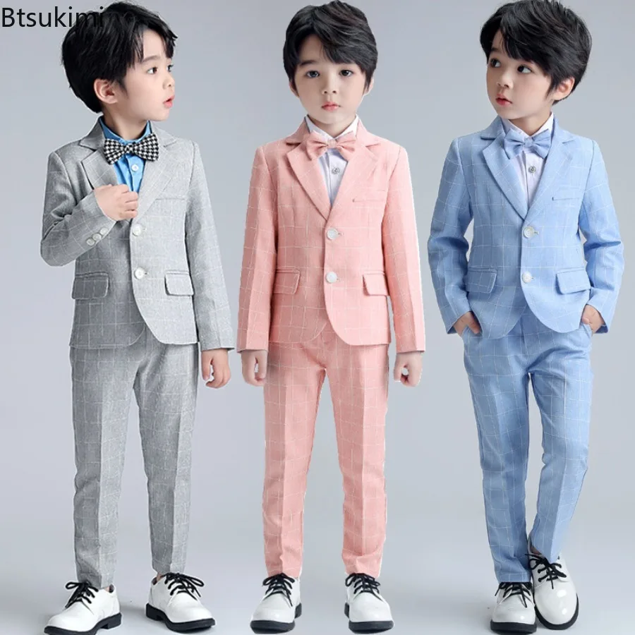 Big Boys Formal Birthday Photograph Suit Kids Blazer Jacket Pants Bowtie Wedding Dress Teenager Suit Children Graduation Costume
