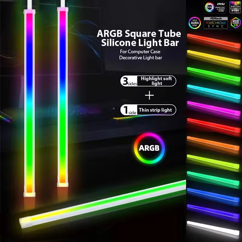 5V 3PIN ARGB LED Light Bar Colorful Atmosphere 40cm 3M Adhesive backing Flexible DIY Lamp Strip for PC Computer Case Chassis