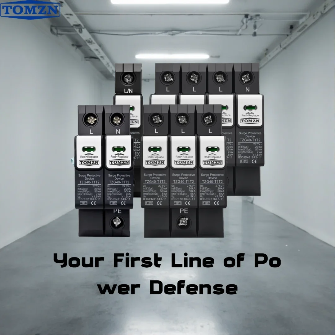

TOMZN TZG40-T1T2 Встраиваемое на DIN-рейку устройство защиты от перенапряжения (SPD) 275В/385В AC 20-50кА 7кА 10/350мкс T1+T2 для грозозащиты
