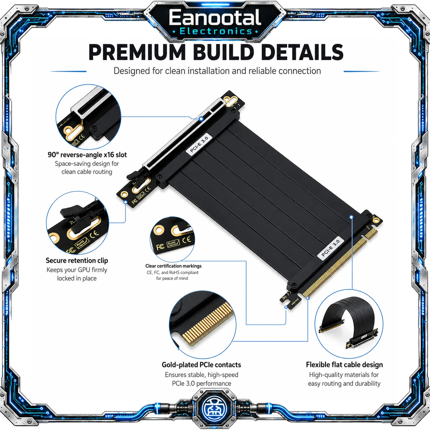 Black White Purple PCIe 3.0 4.0 Graphics Card Riser Cable for Vertical GPU Mount