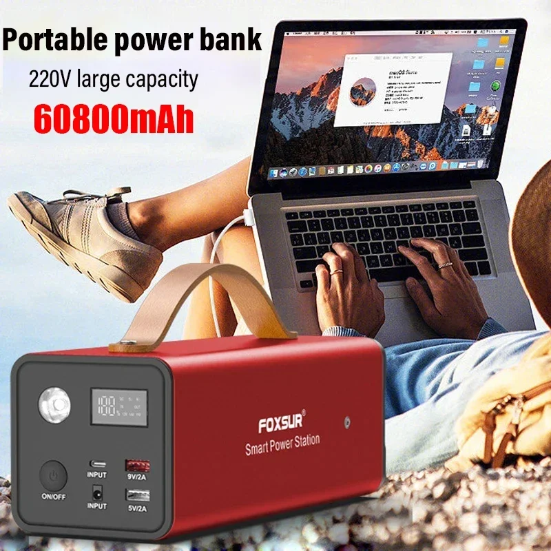 Portable Power Station 220V 60800mah Camping Battery Solar Emergency Generator Power Bank for Self-driving Night Market Stall