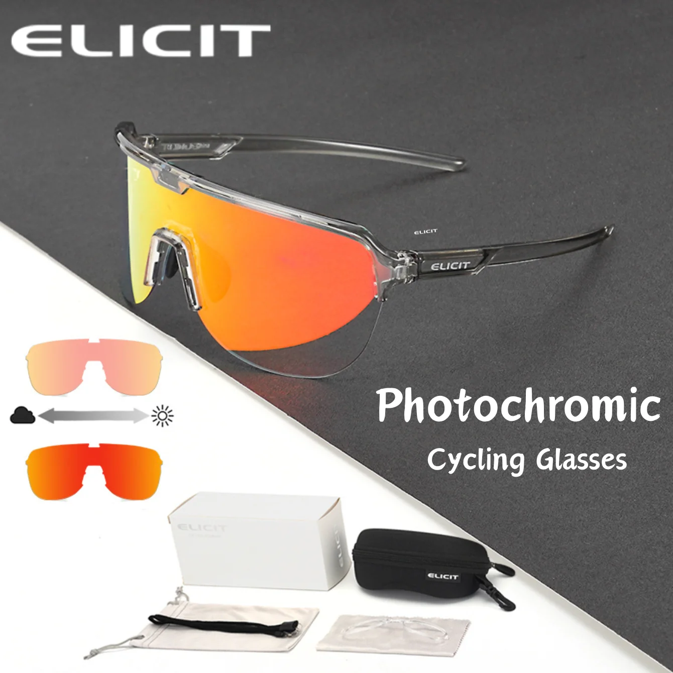 ELICIT Photochromic Running Sunglasses Men Women Marathon Ultralight Glasses Outdoor Sports Cycling Road Bicycle UV400 Goggles