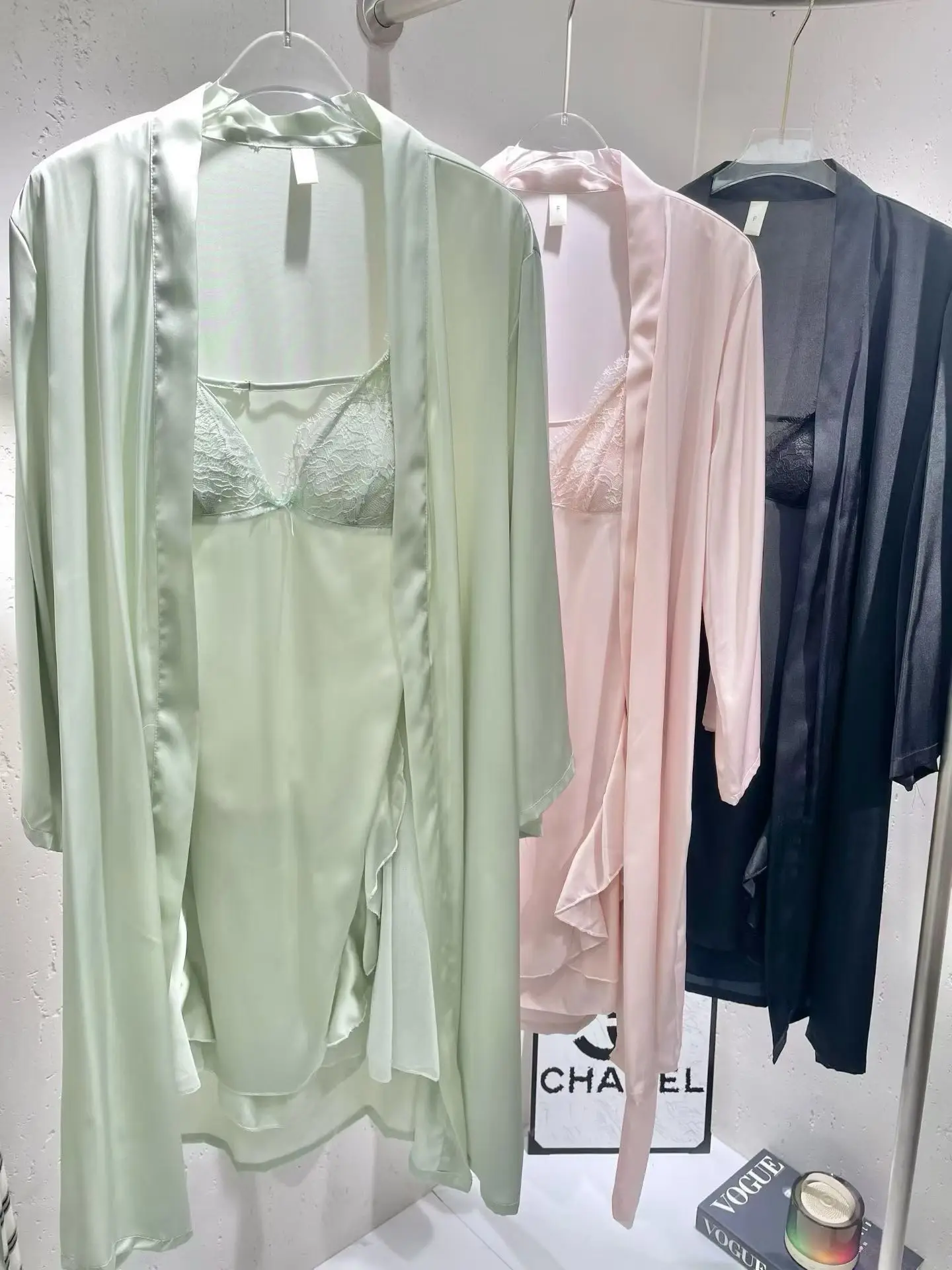 Women's Satin Silk Nightgown and Robe Set Sexy Lace Trim Backless Slip Dress with Matching Short Kimono Robe Elegant Lounge Wear