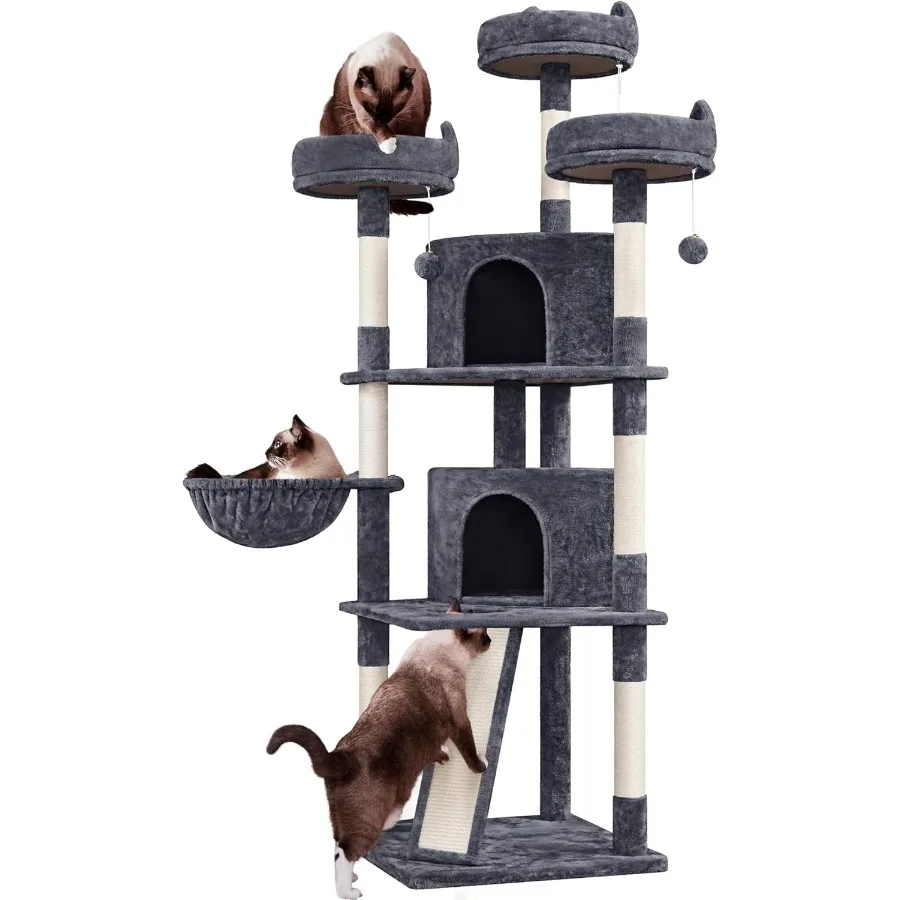 

76in Multi-Level Cat Tree with Large Cat Condo Cozy Perches Stable Pet Play House Featuring Sisal-Covered Scratching Posts and